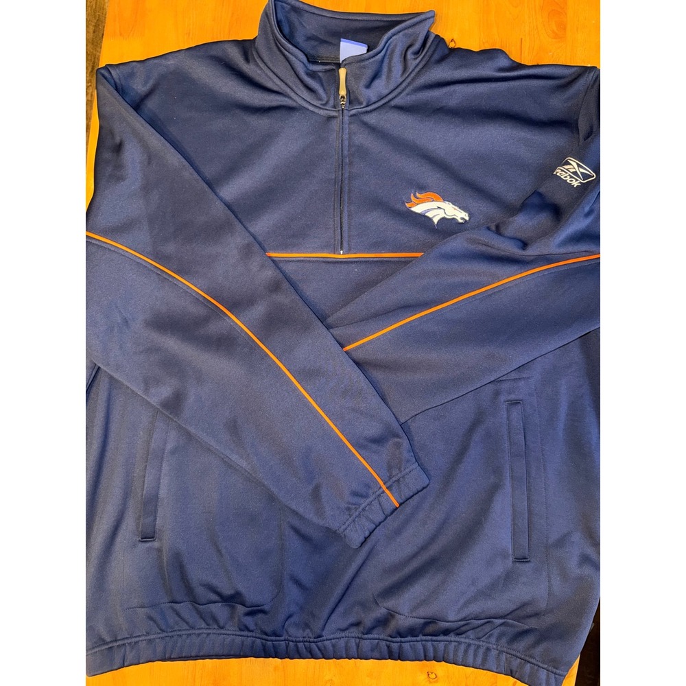 Reebok NFL Denver Broncos Mens 2XL Navy Blue Quarter Zip Pullover Jacket 0530